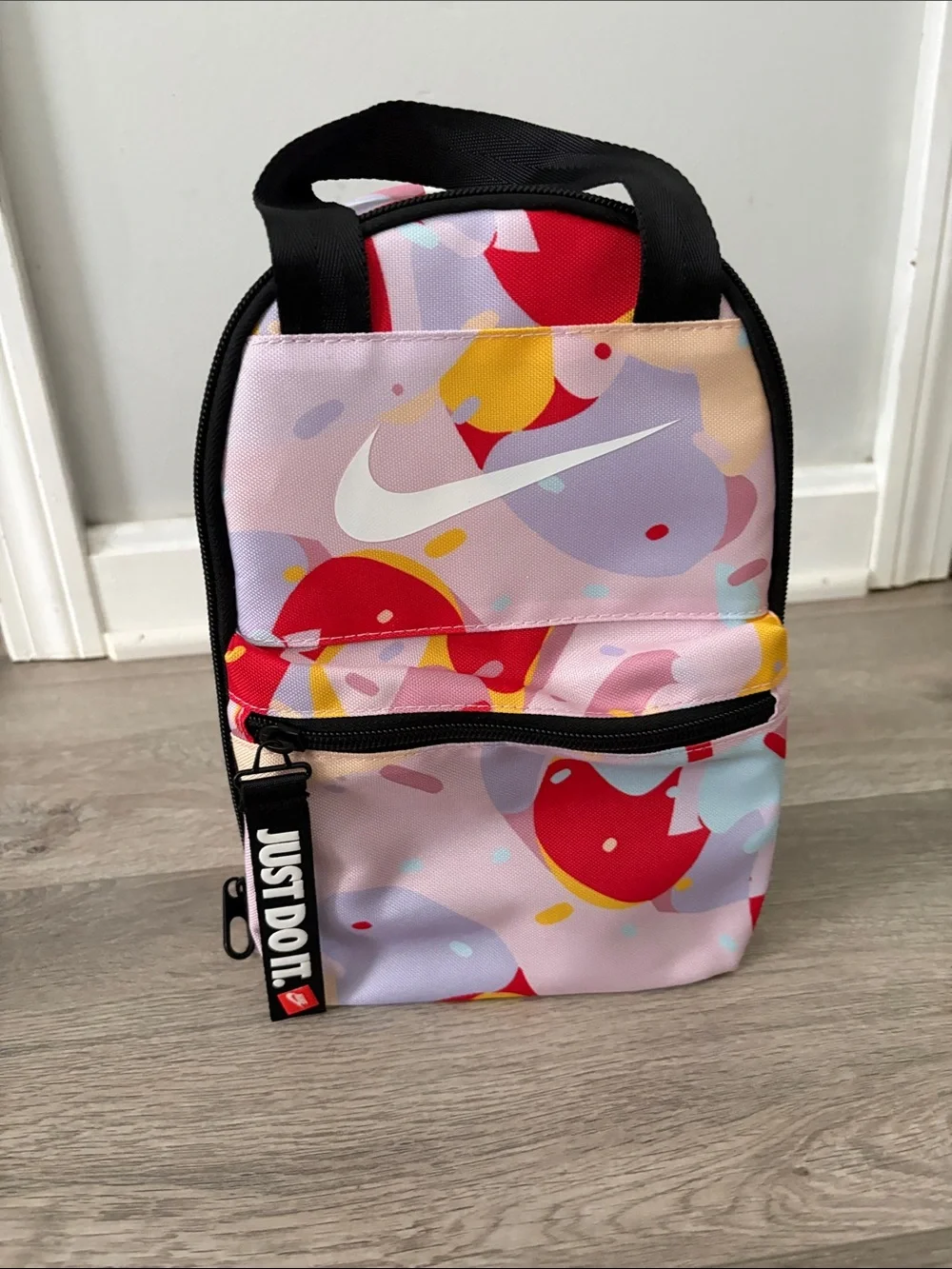 Nike Pink Multi Kids Lunch Tote with Colorful Pattern
